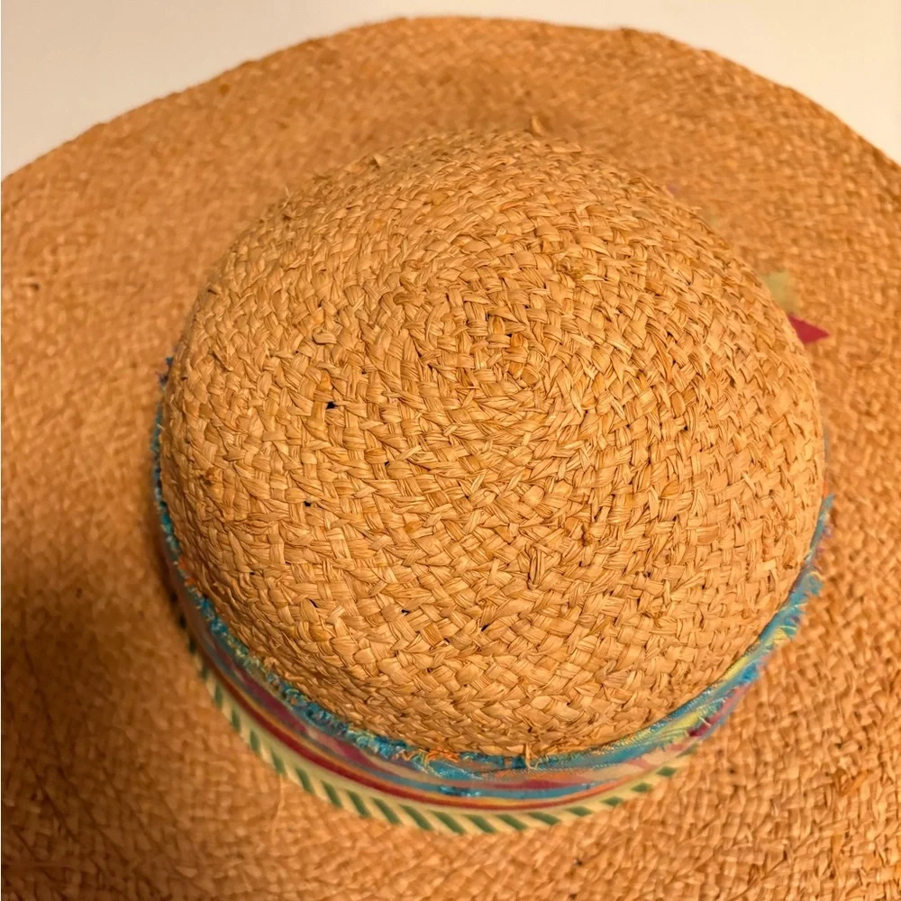 Cappelli Straworld Stylish Tan Raffia Straw Hat with Multicolor Ribbon‎ O/S